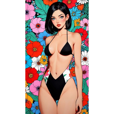 36"x20" Poster Sensual young woman poses amidst floral patterns