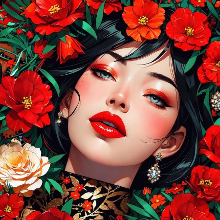 20"x20" Poster Exuding a sense of grace and beauty Anime Asian Character with red lips