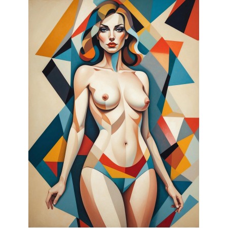 24x32in Poster Picasso inspired Nude Cubism Female figure Abstract shapes