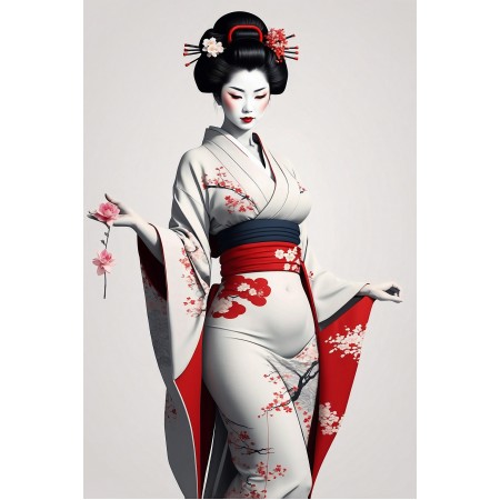 24x36in Poster Seductive Geisha Chesty woman with graceful curves kimono