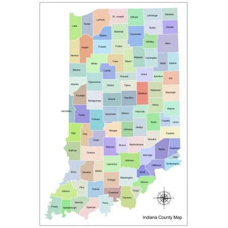 36x24in Poster Indiana county map