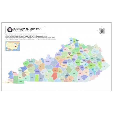 37x24in Poster Kentucky Counties