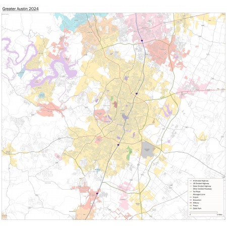 25"x24" Poster Greater Austin TX Map 2024