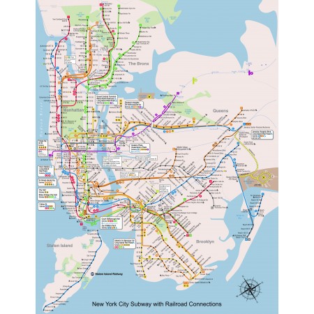 24"x31" Poster New York City subway metro underground tube plan with bus and railroad connections