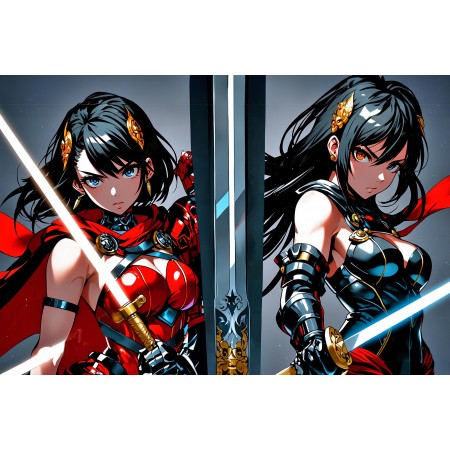 24x16in Poster Two anime warrior girl characters boys game room decor gaming wall art