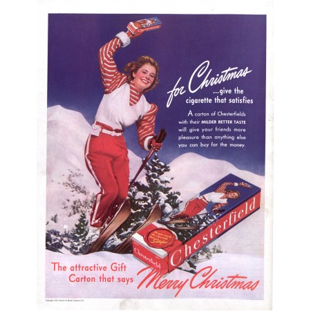24x31in Poster Chesterfield Carton Christmas Vintage Ad 1940