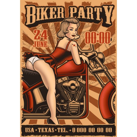 24x33in Poster Biker Party with pin up girl vintage