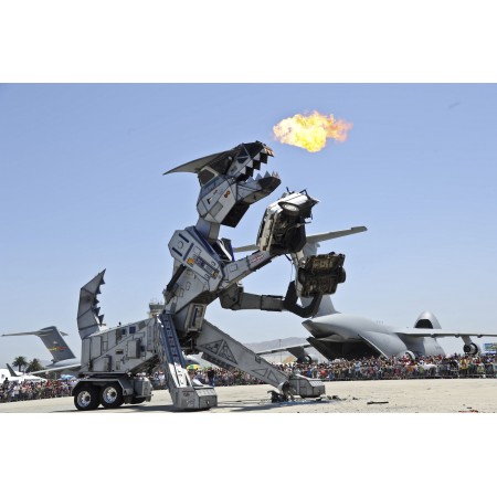 Poster Robosaurus bites a car in half during Thunder Over The Empire Airfest