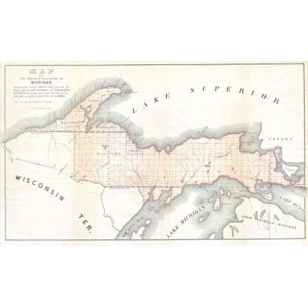 39x24in Poster 1849 Land Survey Map of Michigan Upper Peninsula