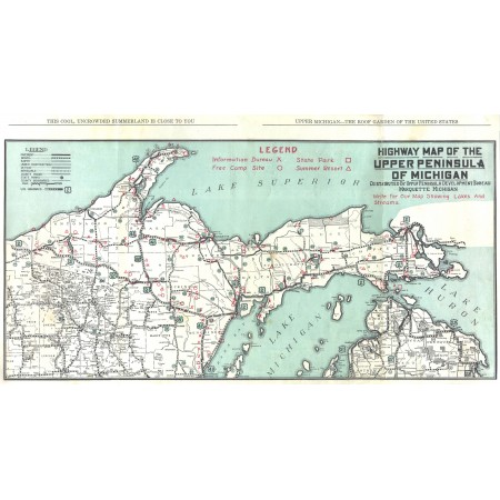 24x44in Poster Highway Map of The Upper Peninsula of Michigan