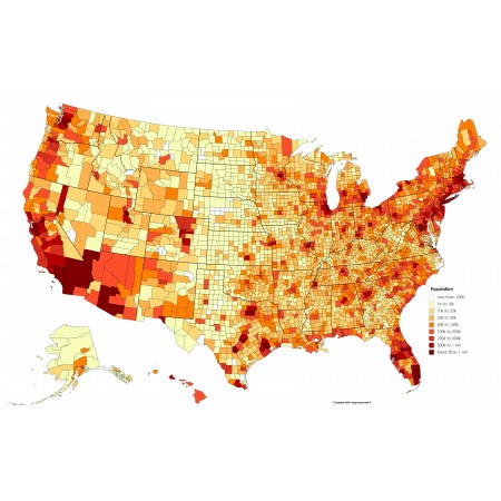 38x24in Poster USA Population Map by Counties