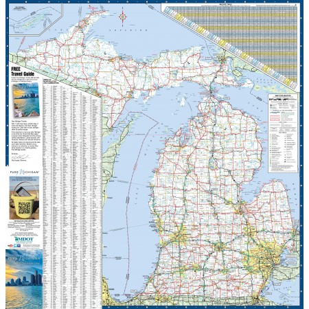 24x24in Poster Large detailed map of Michigan with cities and towns