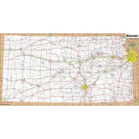 46x24in Poster Large Detailed Map of Kansas With Cities and Towns