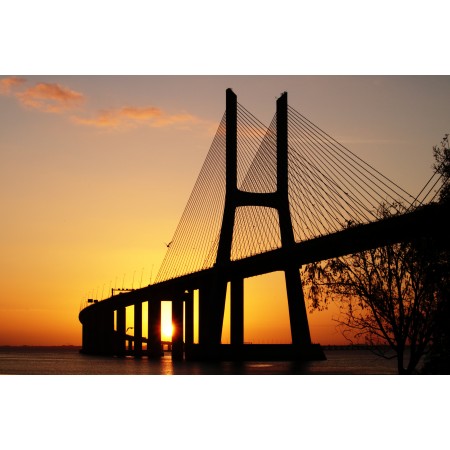 36x24in Poster Ponte Vasco da Gama Bridge at Sunrise Portugal