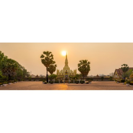66x24in Poster The Sunrise over Pha That Luang, Laos' national symbol, in Vientiane