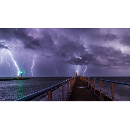 42x24in Poster Lighthouse overnight storm lightning Port-la-Nouvelle France