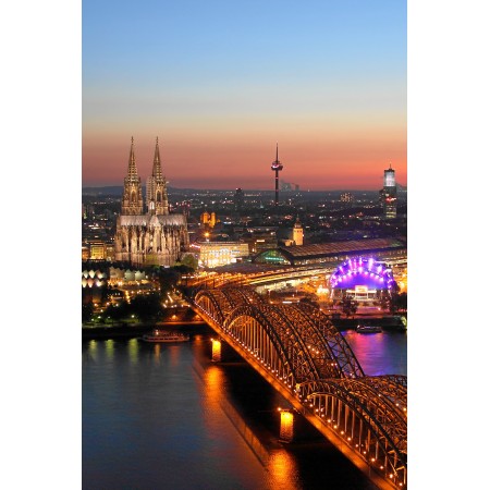 24x36in Poster Cologne Cathedral on the banks of Rhine, Germany
