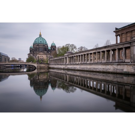 36x24in Poster Berlin cathedral is reflecting in the river Spree. View from west towards east.