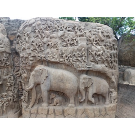 32x24in Poster Elephant rock carvings Sculptures near Krishna Butter
