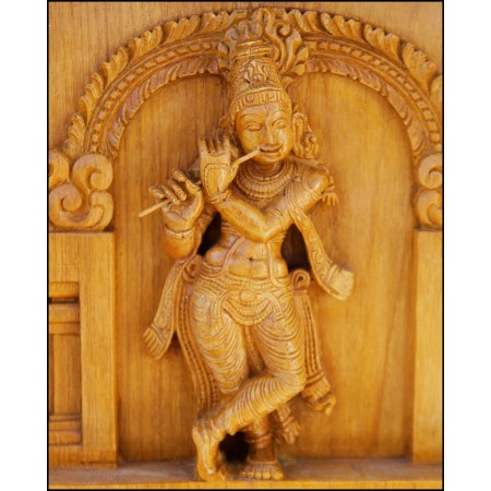 24x29in Poster Wood carving detail of the Hindu temple of Greater Chicago, depicting God Krishna