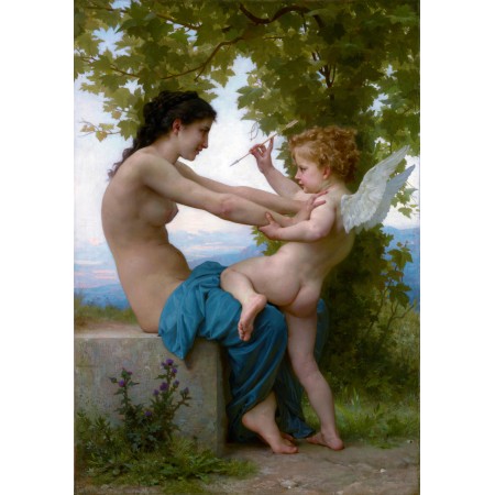 24x34in Poster A Girl Defending Herself against Eros, by William-Adolphe Bouguereau