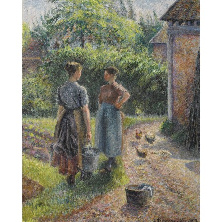 24x29in Poster Camille Pissarro - Paysannes causant dans la cour d’une ferme, Eragny