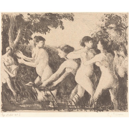 29x24in Poster Camille Pissarro, Baigneuses luttant (Bathers Wrestling), 1896