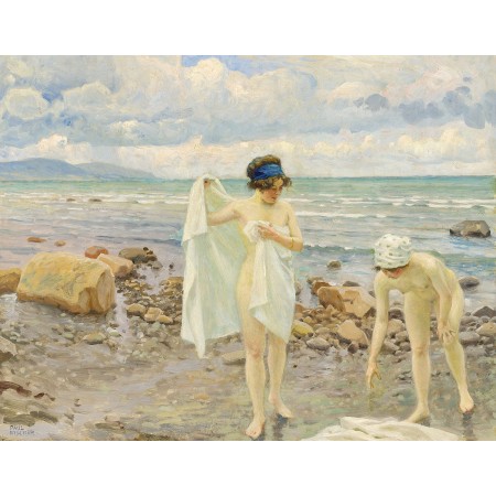 24x18in Poster Paul Fischer - The bathers. Two young women on a beach. To unge kvinder pa stranden