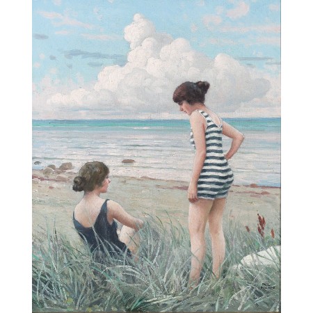 19x24in Poster Paul Fischer - To veninder. Strandparti. Two friends. Beach scene