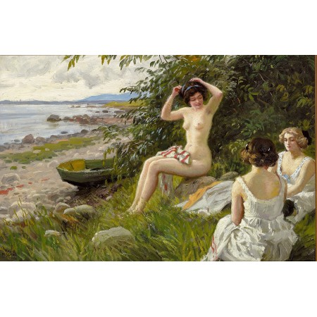 36x24in Poster Paul Fischer - Three young nude women at the beach 1913