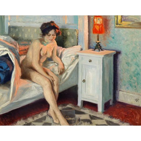 24x18in Poster Paul Fischer - Model on a bed, in the glow of a red lamp