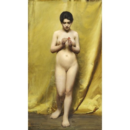 13x24in Poster Paul Fischer - Female nude holding a red flower