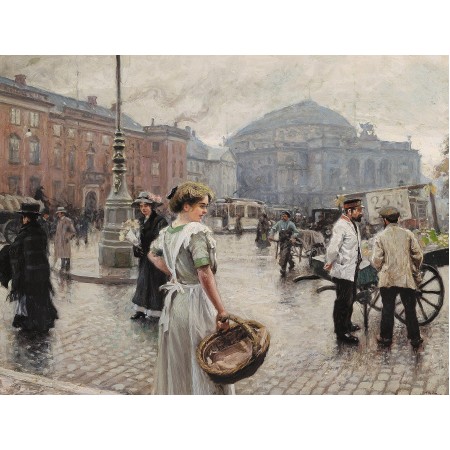 31x24in Poster Paul Fischer - Kongens Nytorv, with Musse going to the market.