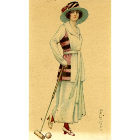 14x24in Poster Italian postcard depicting a woman playing croquet (14483815249)