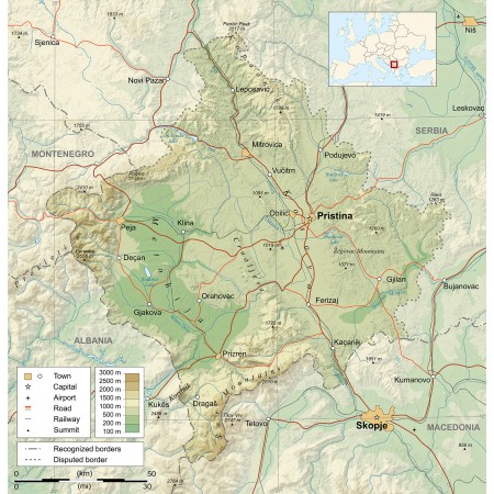 24x24in Poster Kosovo Topographic Map