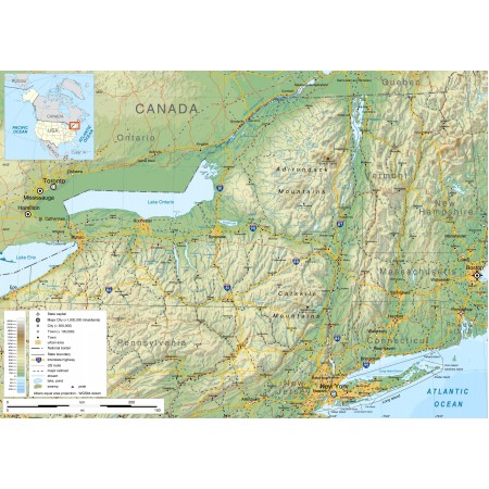 33x24in Poster New York State Geographic Map-En