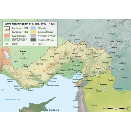 33x24in Poster Map of the Armenian Kingdom of Cilicia during the XIII century
