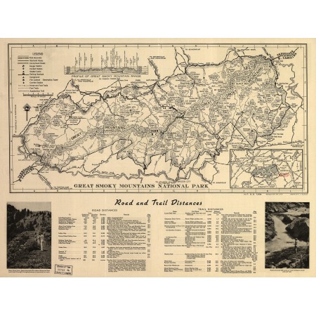 31x24in Poster Great Smoky Mountain National Park Map 1941
