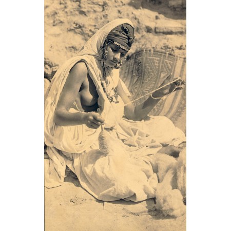 14x24in Poster Algerian woman spinning wool, Neurdein - Vintage photo