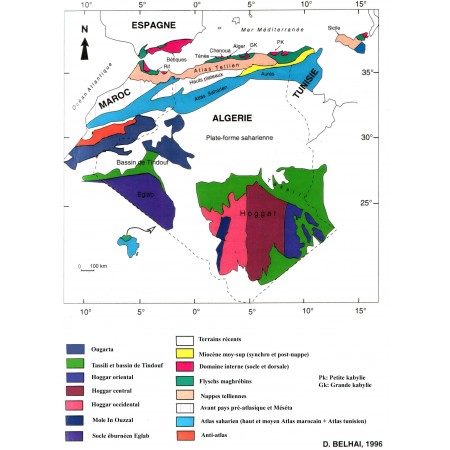 24x32in Poster Geological structural map of Algeria