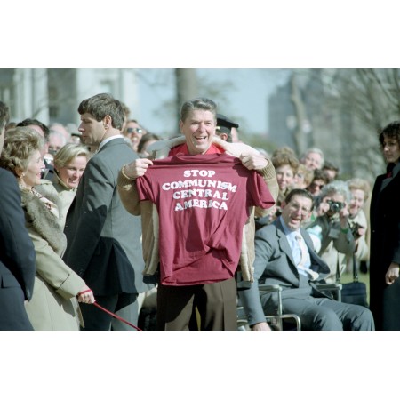 36x24in Poster President Ronald Reagan holding a Stop Communism T-Shirt