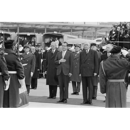 36x24in Poster President Richard Nixon's Arrival Ceremony in France at Orly Airport with President Charles DeGaulle 1969