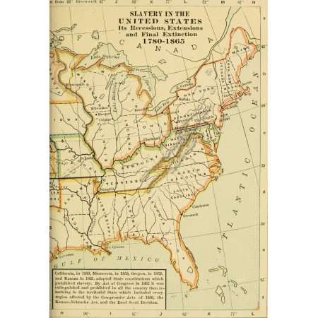 24x34in Poster Slavery in the United States Resections, Final Extinction 1780-1865