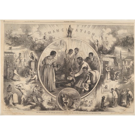 33x24in Poster Emancipation of the Negroes - The Past and the Future (from Harper's Weekly) 1863