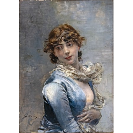 24x33in Poster Giovanni Boldini - Elégante à la robe bleu, Giovanni Boldini