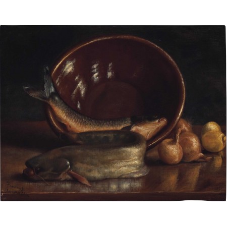 30x24in Poster Frank Duveneck - Still Life with Fish (1873)
