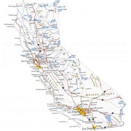 24x24in Poster California Road Map with Cities and Highways