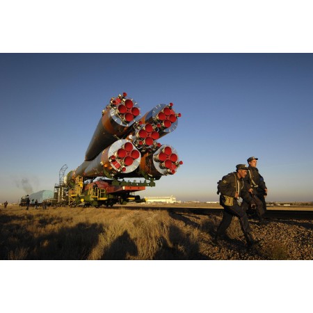 36x24in Poster Soyuz TMA-11 spacecraft transported  to launch pad at the Baikonur Kazakhstan