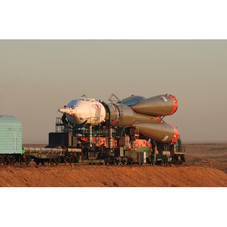36x24in Poster The Soyuz TMA-5 vehicle rolled to its launch pad at the Baikonur Cosmodrome