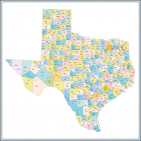 24x24in Poster Texas County Map and County Seats